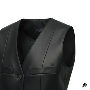 womens black leather vest