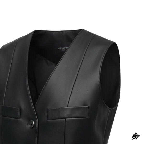 Women's Premium Black Leather Biker Vest with Button Closure, closure