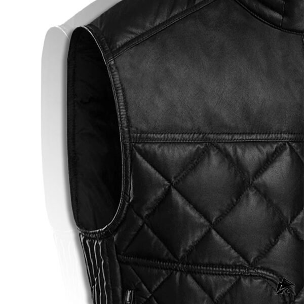 Men's Black Puffer Leather Vest – Stylish & Warm Quilted Design, closure