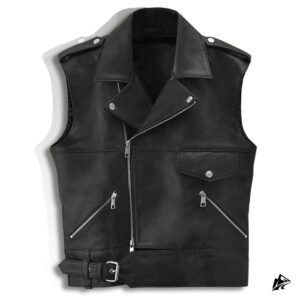 black cropped leather vest