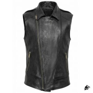 black cropped leather vest for men