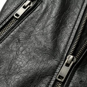 black mens cropped leather vest