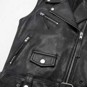 black woman cropped leather vest
