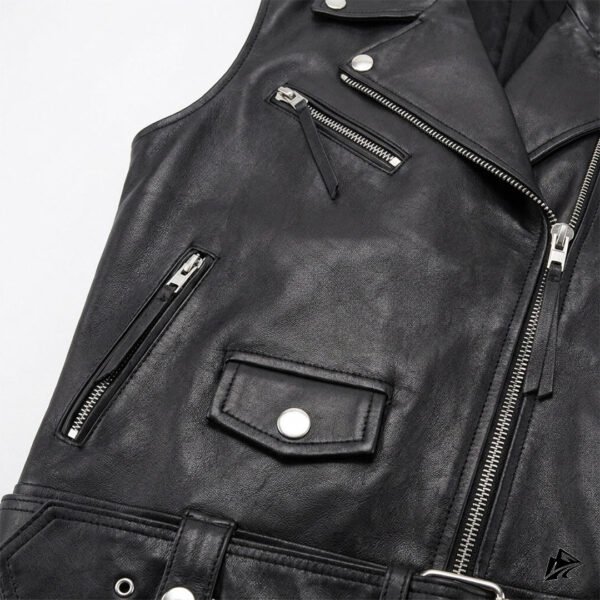 Edgy Black Cropped Leather Vest for Women, closure