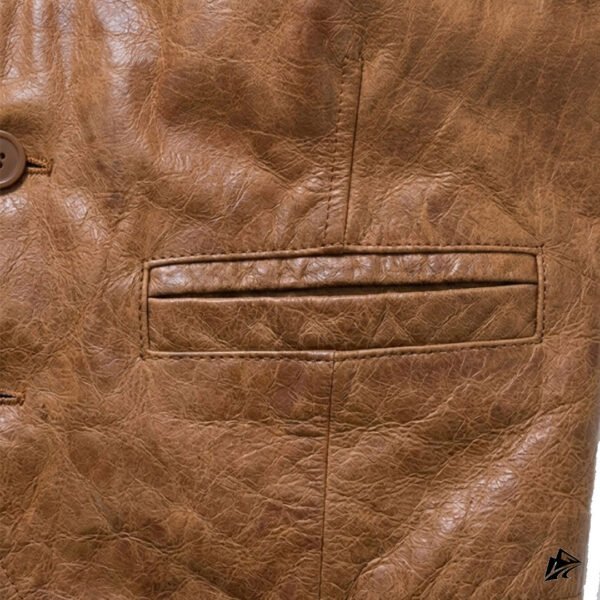 Men's Distressed Brown Leather Lapel Vest, pockets