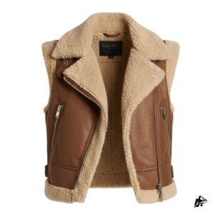 brown cropped style shearling vest
