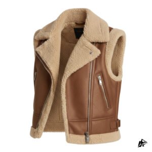 brown shearling cropped leather vest