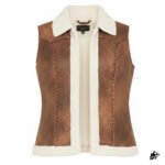 Women's Brown Shearling Leather Vest with Contrast Collar