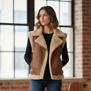 brown shearling vest for women