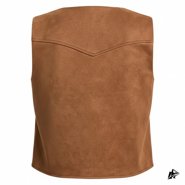 Women's Brown Western Suede Leather Vest with Fringes, closure