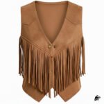 Women's Brown Western Suede Leather Vest with Fringes