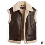 Men's Brown Shearling Leather Vest with Zipper Pockets