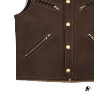 chocolate brown leather shearling vest