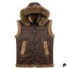 chocolate brown leather shearling vest