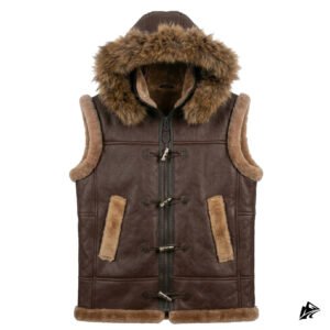 chocolate brown leather shearling vest