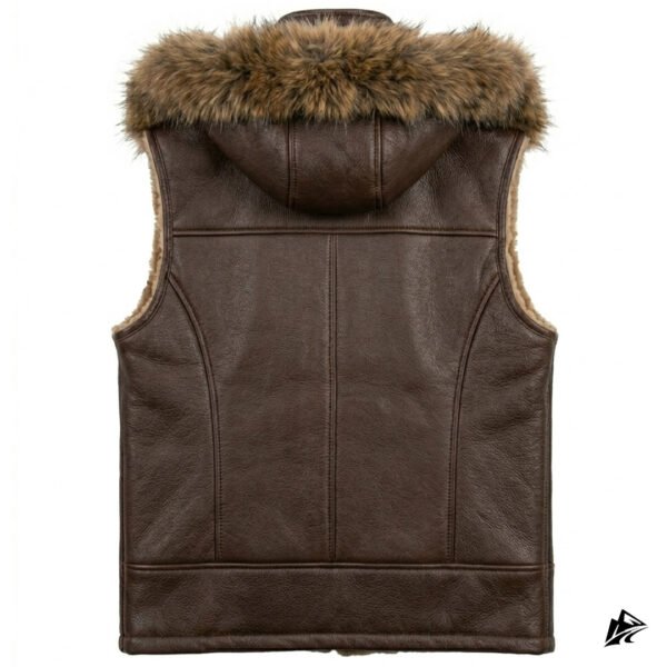 Men's Chocolate Brown Shearling Leather Vest with Hood, style