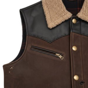 chocolate brown shearling leather vest