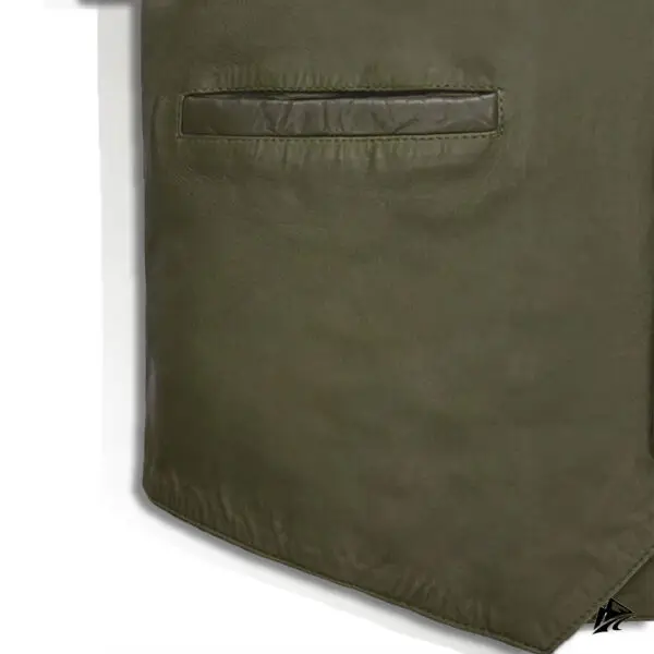 Distressed Green Leather Vest with Button Detailing, lining