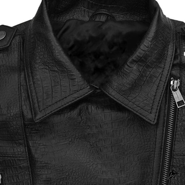 Crocodile Embossed Black Leather Motorcycle Vest, the leather