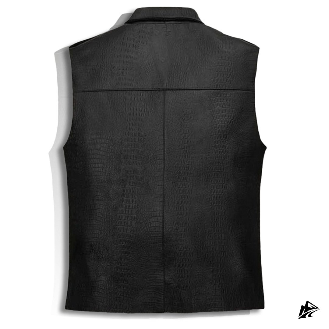 crocodile embossed black leather vest crocodile embossed black leather vest
