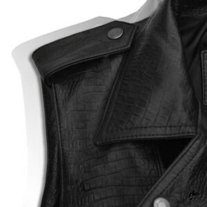 crocodile embossed black leather vest