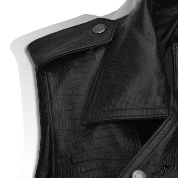 Crocodile Embossed Black Leather Motorcycle Vest, lining