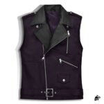 Men's Purple Cropped Leather Vest with Zipper Details