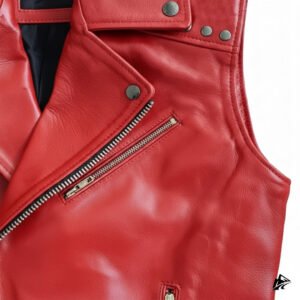 cropped red leather vest for men