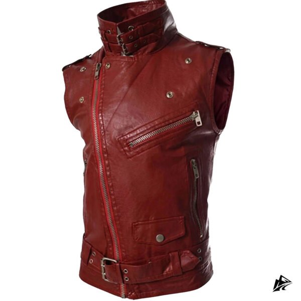 Mens Vibrant Red Leather Vest, the leather