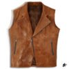 distress brown cropped leather vest
