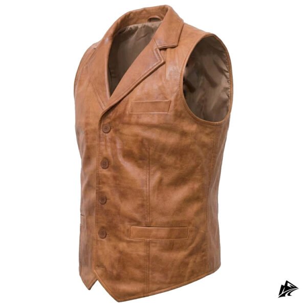 Men's Distressed Brown Leather Lapel Vest, closure