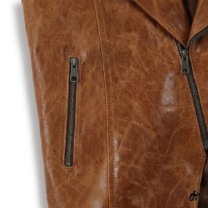 distress brown zipper cropped leather vest