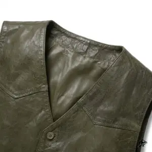 distress green leather vest