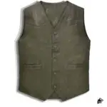 Distressed Green Leather Vest with Button Detailing