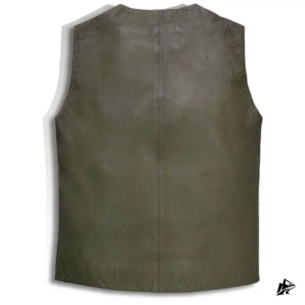 Distressed Green Leather Vest with Button Detailing, style