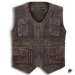 Men's Chocolate Brown Suede Cargo Leather Vest