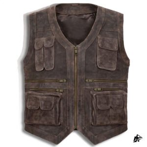 maroon cargo leather vest