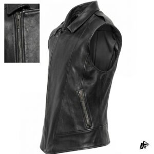 mens black cropped leather vest