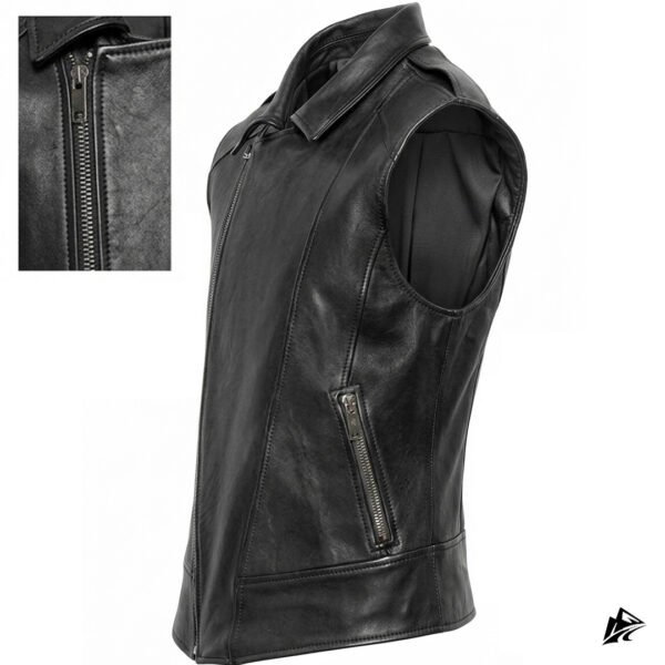 Edgy Black Leather Vest for Men, lining