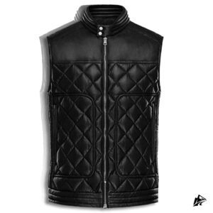 men's black puffer leather vest