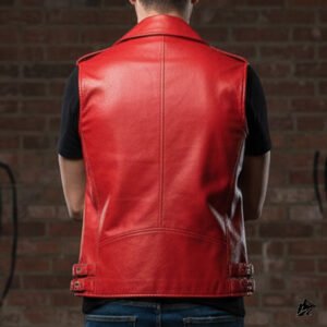 mens red cropped leather vest