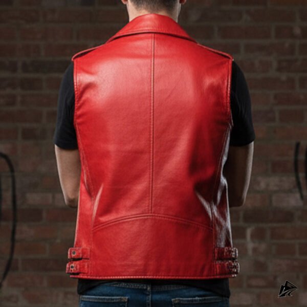 Bikers Favorite Red Leather Vest, pockets