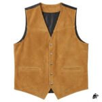 Men's Brown Suede Leather Vest with Black Leather Accents
