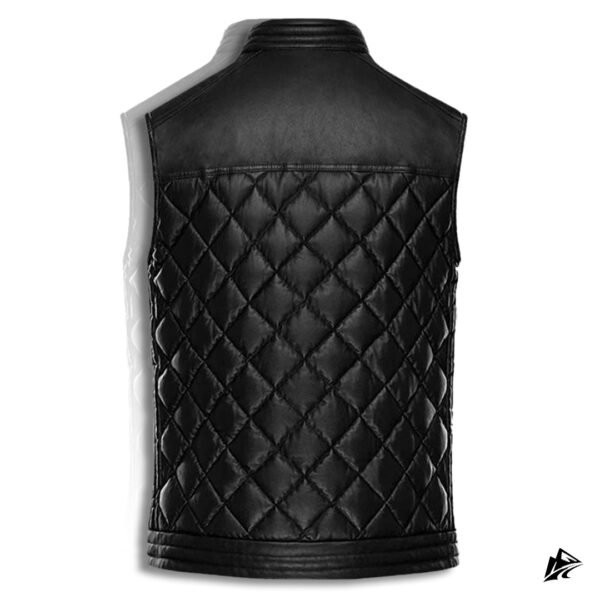 Men's Black Puffer Leather Vest – Stylish & Warm Quilted Design, pockets