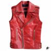 red cropped leather vest