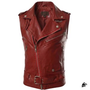 red cropped mens leather vest