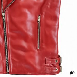 red cropped style leather vest for men