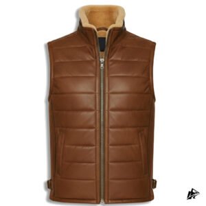 shearling brown puffer vest