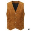 western brown leather vest for men