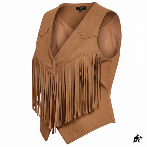 Women's Brown Western Suede Leather Vest with Fringes, the leather